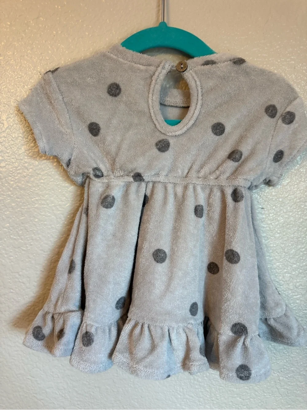 Quincy Mae Beige Dress & Bloomer Set with Gray Polka Dots